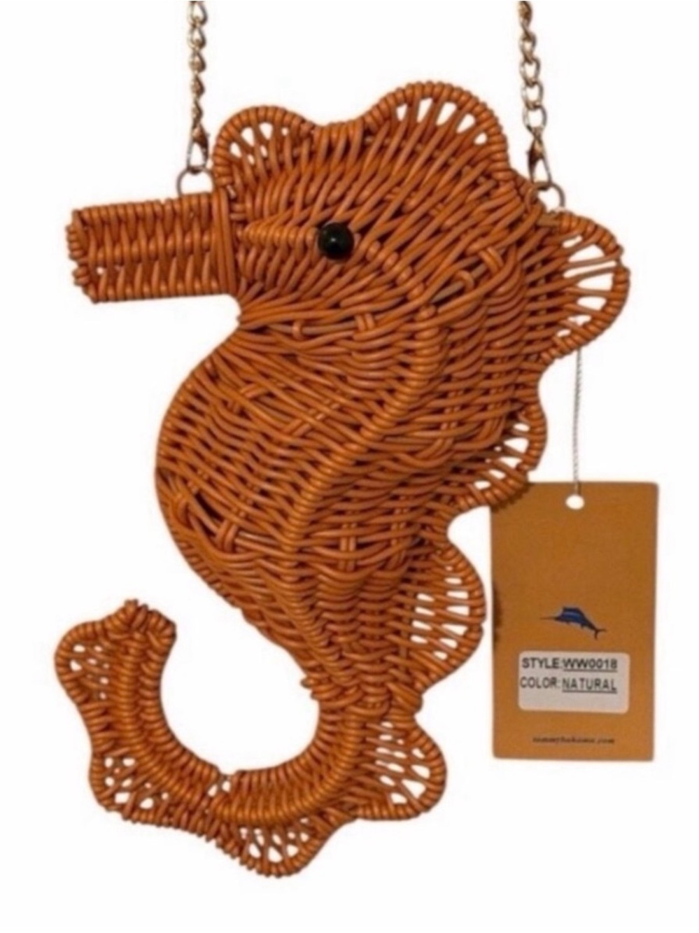 New Tommy Bahama Woven Seahorse Crossbody Bag - Natural Brown - Picture 4 of 11